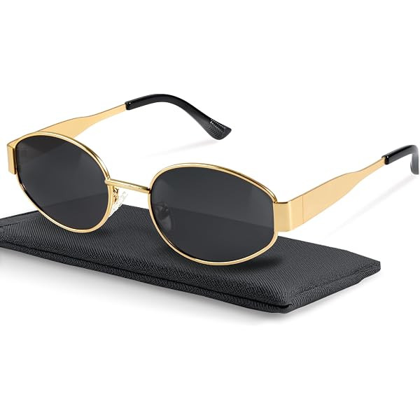 Retro Oval Sunglasses for Women Men - Trendy Gold Sun Glasses - Fashion Metal Frame Shades | Amazon (US)