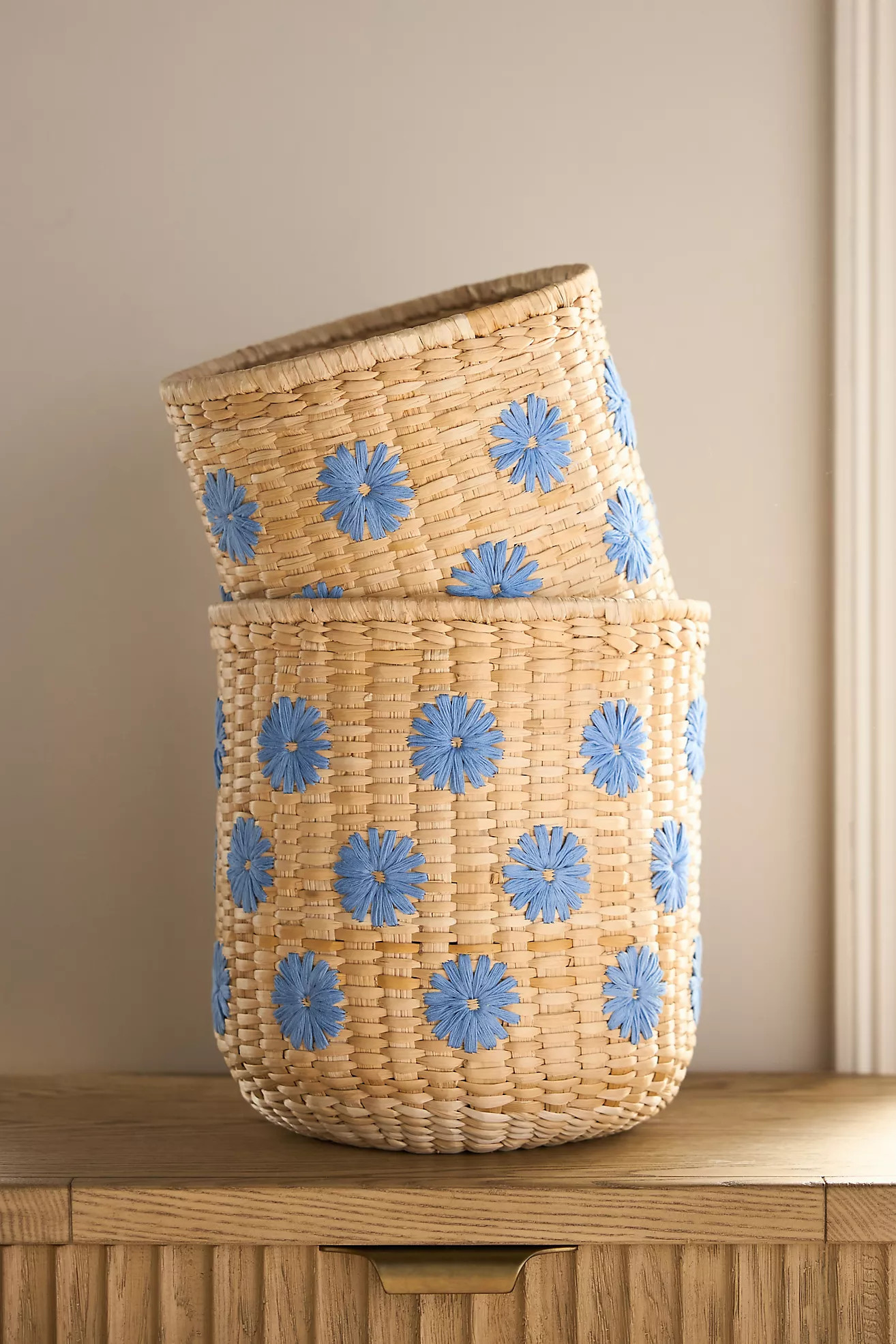 Lita Woven Banana Bark Embroidered Floral Baskets, Set of 2 | Anthropologie (US)