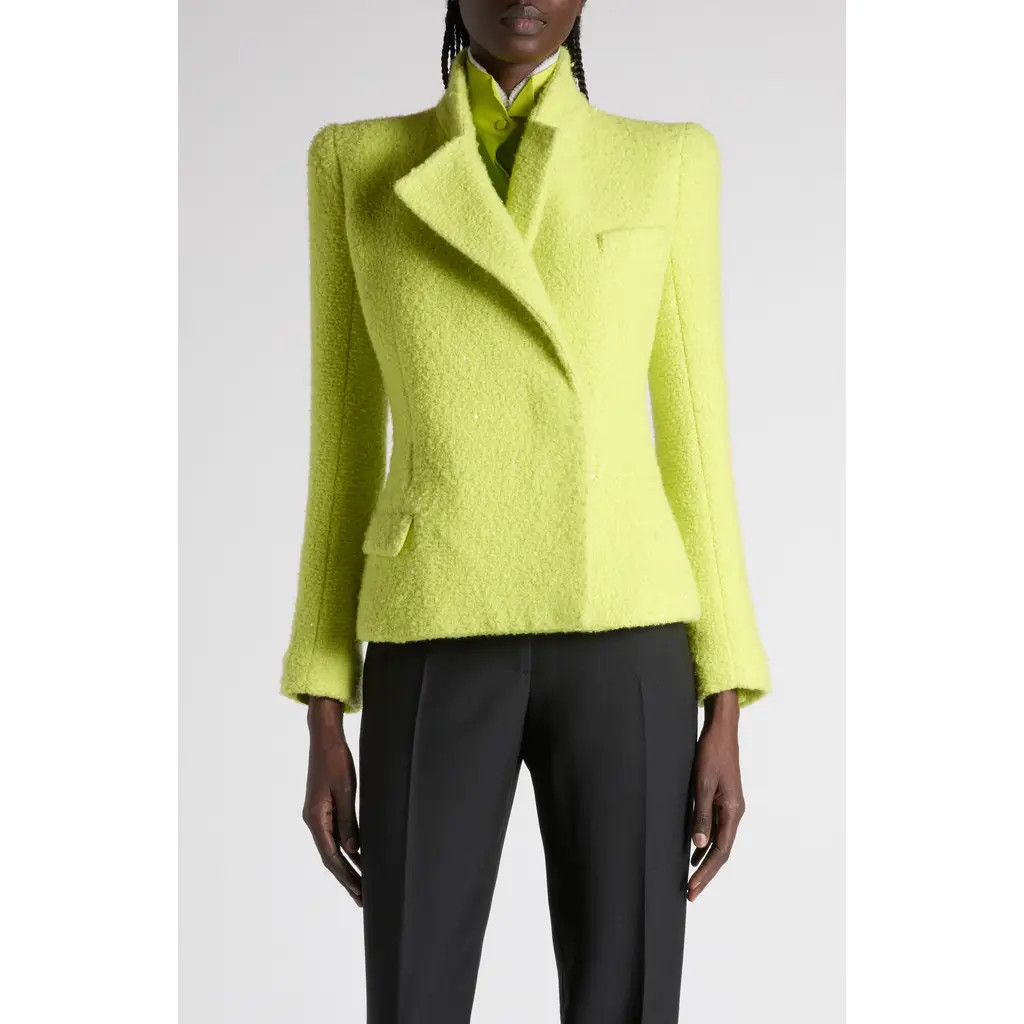 TOM FORD Sequin Tweed Double Breasted Jacket in Wild Lime at Nordstrom, Size 8 Us | Nordstrom