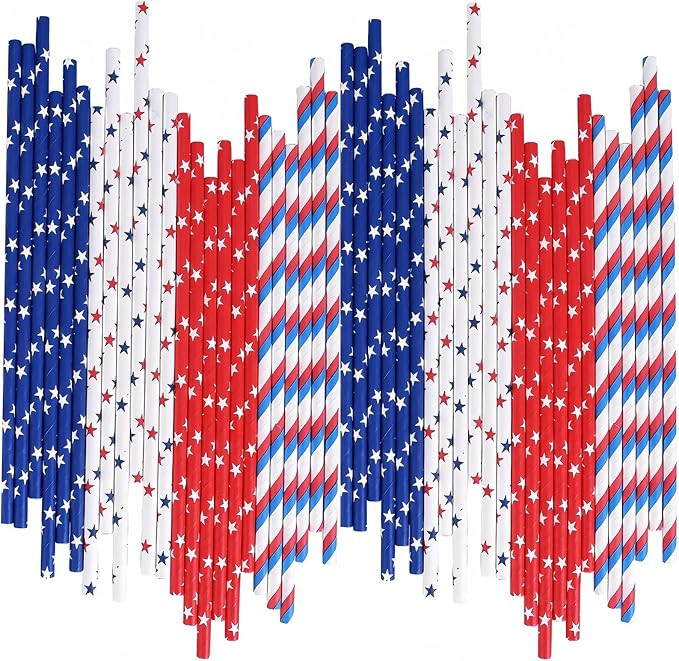 Lemon Sandy 200 PCS Independence Day Paper Straws, American Flag Red Blue White Paper Straws for ... | Amazon (US)
