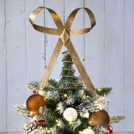 Extra Large 25cm Brass Xmas Tree Topper, Vintage Handmade Metal Bow for Holiday Decor, Rustic Farmhouse Christmas Tree Top Decoration, egant Gold Brown | Walmart (US)