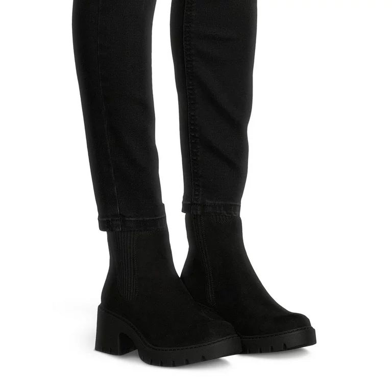 No Boundaries Women's Chelsea Boots with Knit Panel | Walmart (US)