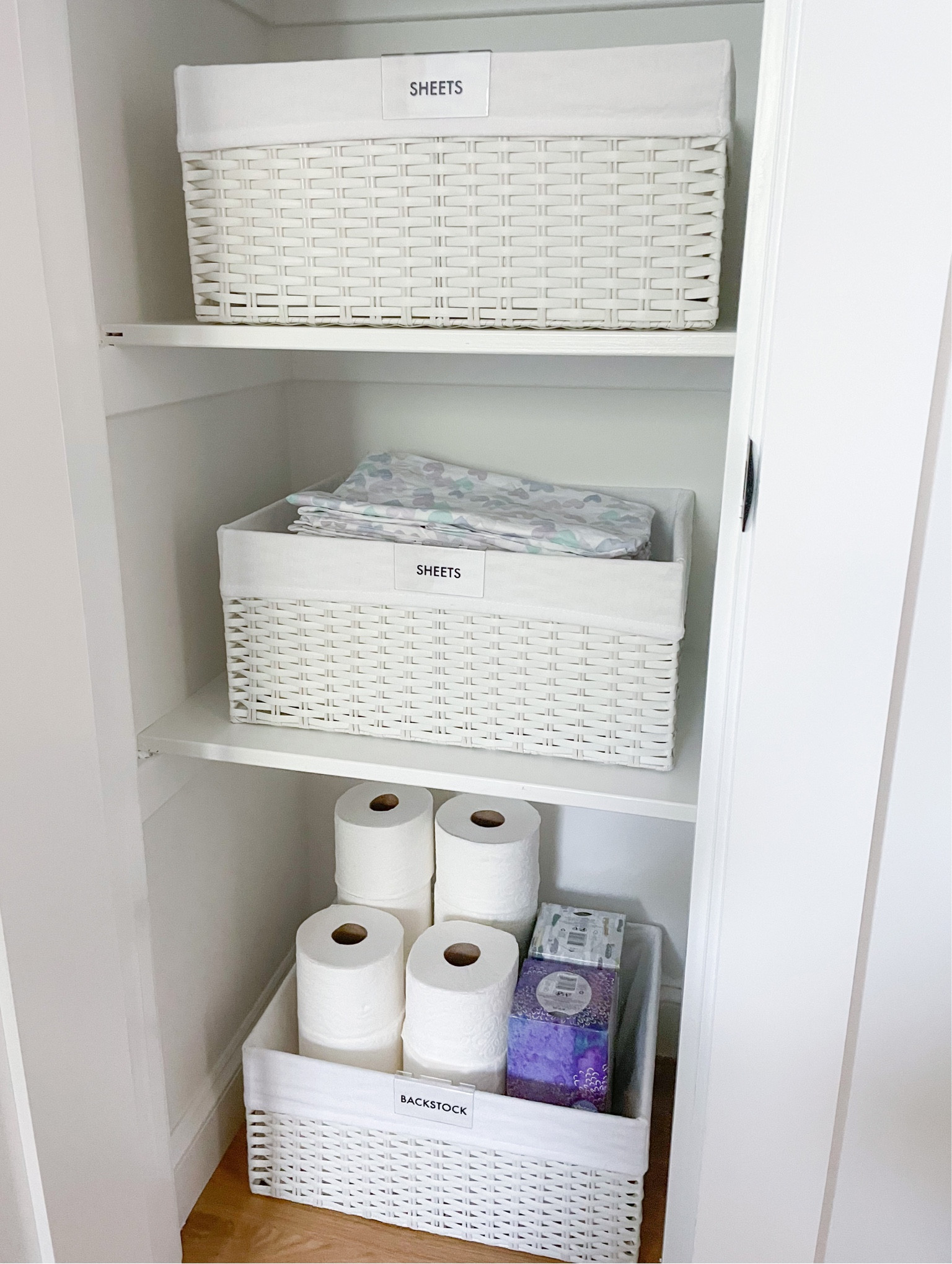 Linen closet organization / linen closet baskets / container store / montauk baskets / bathroom closet organization 

#LTKhome #LTKFind #LTKfamily