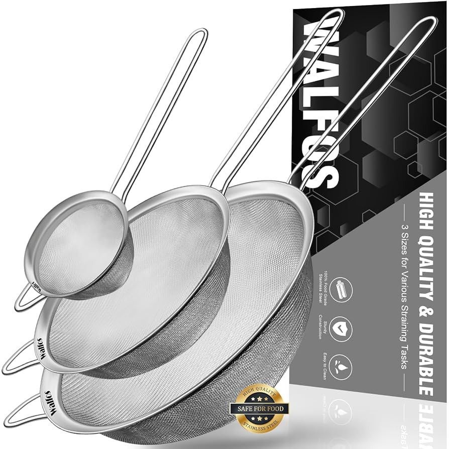 Walfos Fine Mesh Strainers Set, Premium Stainless Steel Colanders and Sifters, with Reinforced Fr... | Amazon (US)