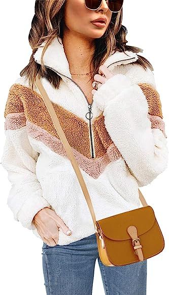 Womens Faux Fur Coats Casual Loose Pullover Fleece Sweatshirt Outwear (S-XXL) | Amazon (US)
