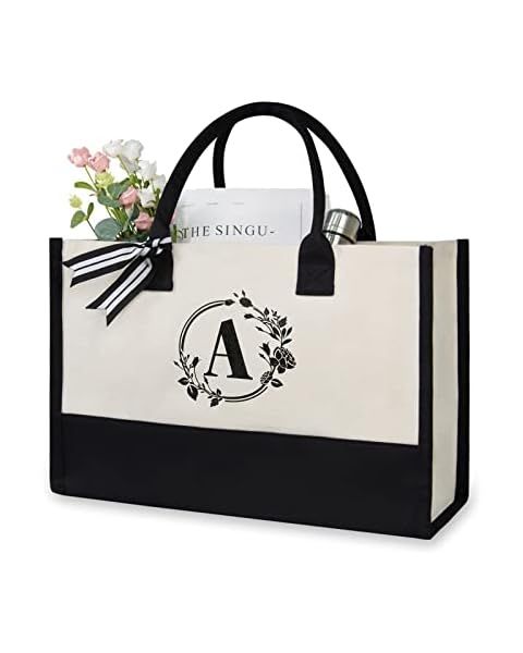 BeeGreen Initial Tote Bag for Women with Zipper Pocket 13OZ Canvas with Removable Bottom Support ... | Amazon (US)