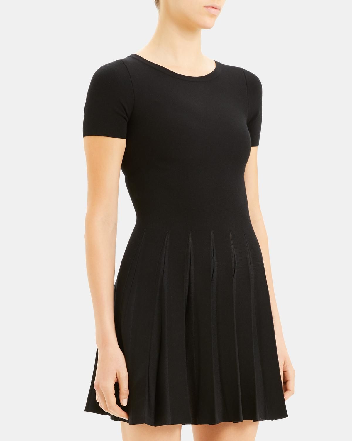 Pleated Tee Dress in Compact Sweater Knit | Theory Outlet