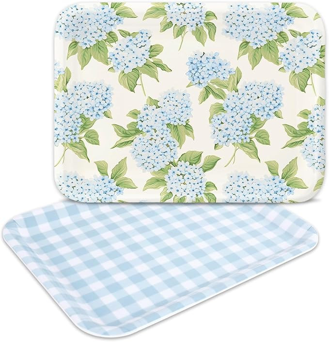 2 Pcs Spring Summer Serving Trays Melamine Platter Blue Hydrangea Flower Plaid Serving Dishes for... | Amazon (US)