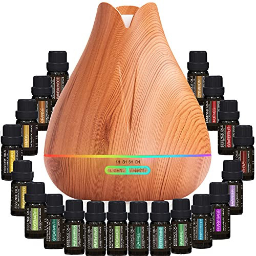 Aromatherapy Essential Oil Diffuser Gift Set - 400ml Ultrasonic Diffuser with 20 Essential Plant Oils - 4 Timer & 7 Ambient Light Settings - Therapeutic Grade | Amazon (US)