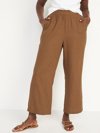 High-Waisted Lettuce-Edge Linen-Blend Culotte Pants for Women | Old Navy (US)