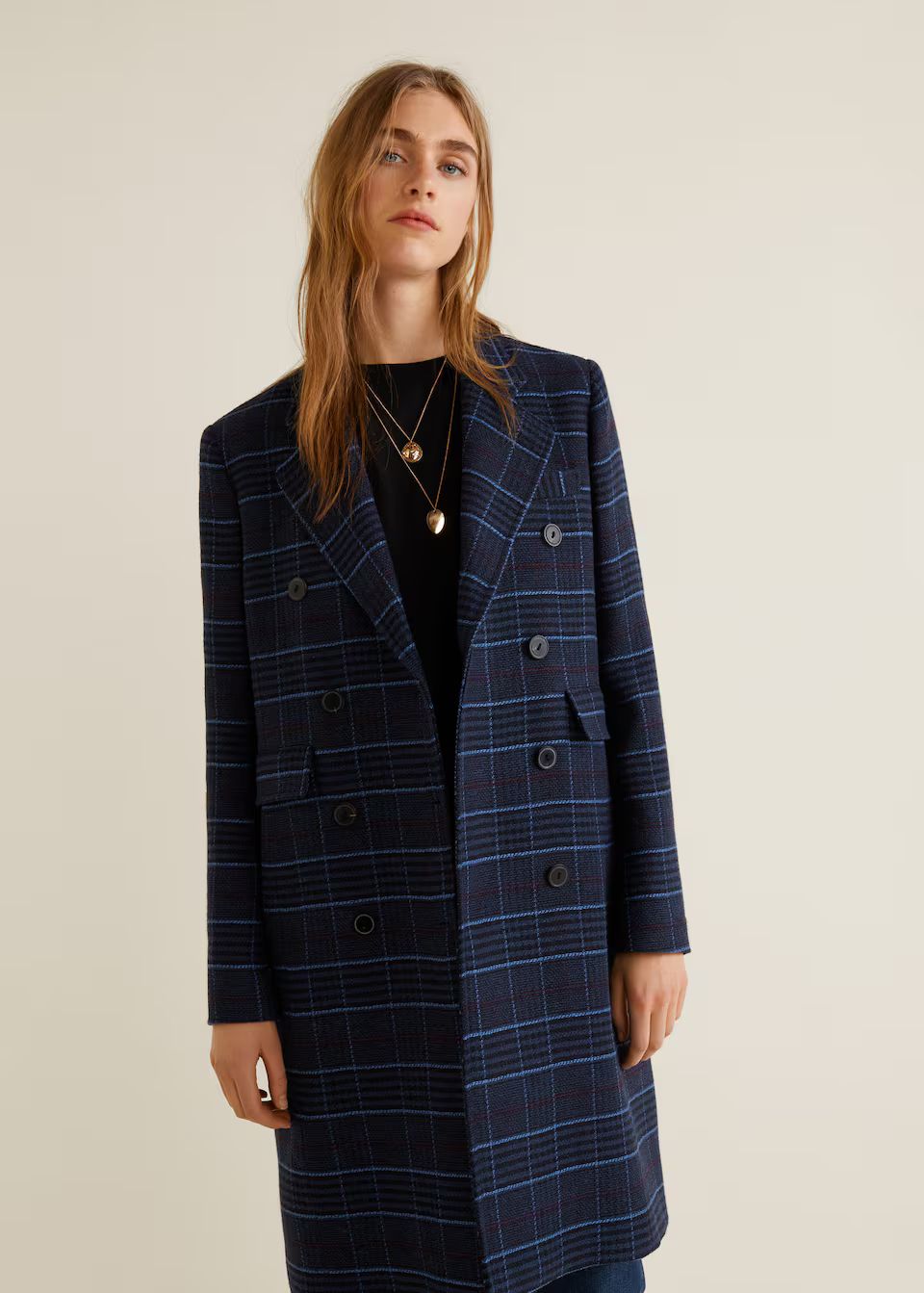 Checked structured coat - Women | MANGO (US)