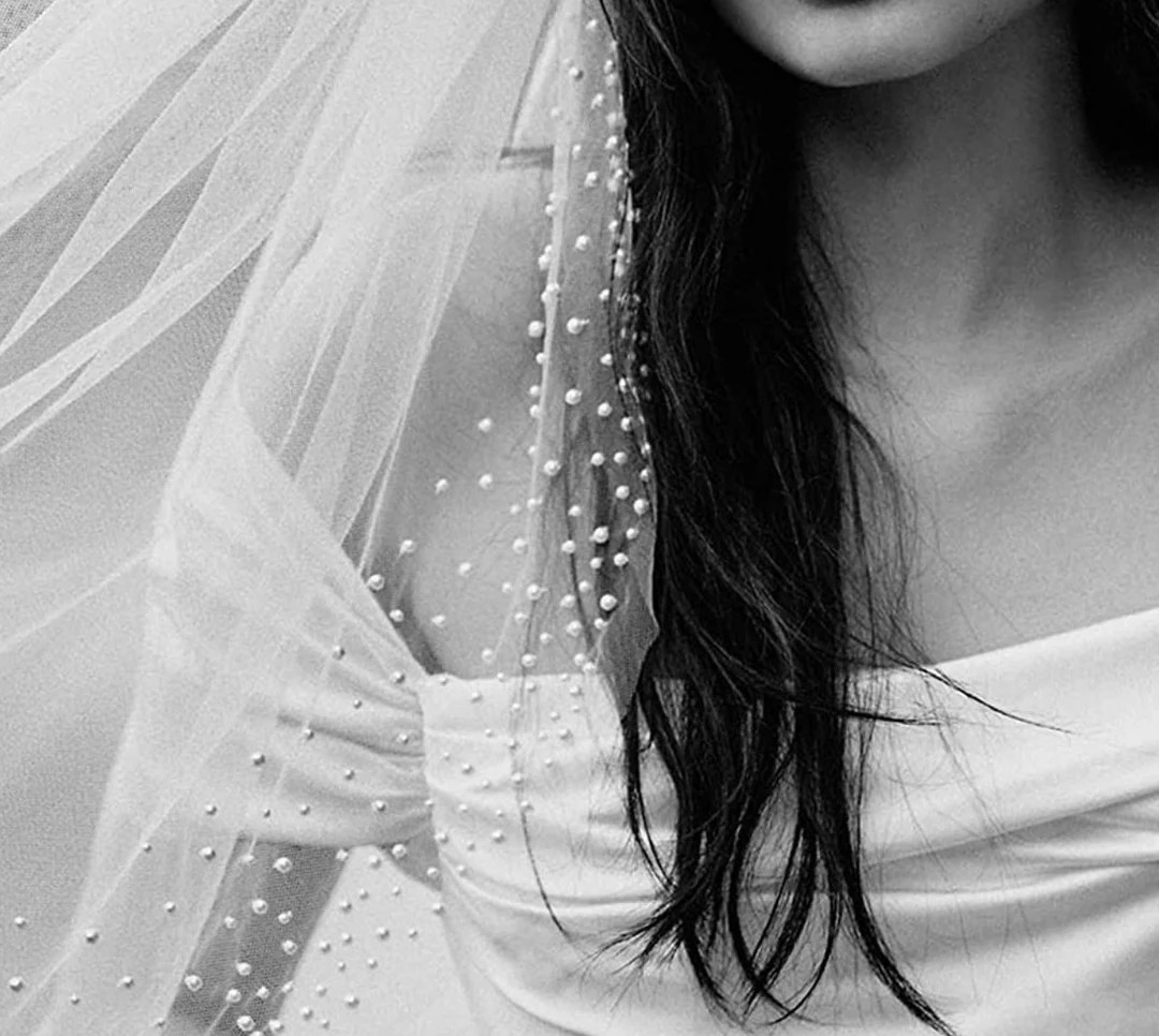 Pearl Veil White Veil With Comb Pearl Edge Veil Fingertip Veil for Bride Veil With Pearls Cathedr... | Etsy (US)