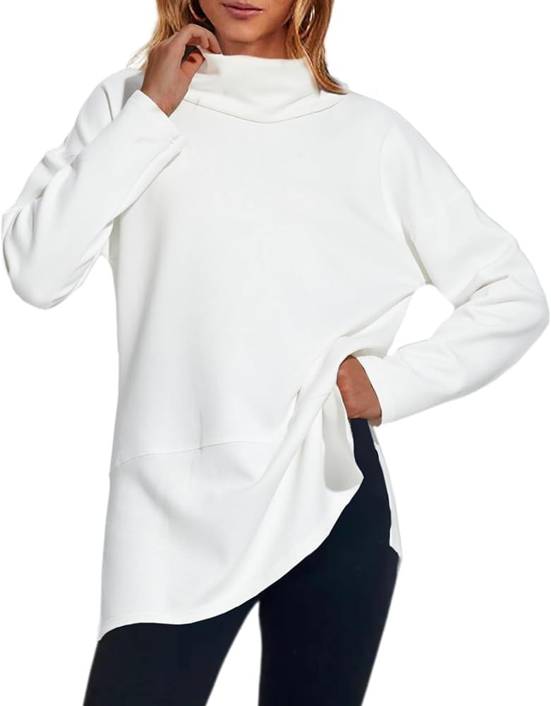 lvatr Women's Oversized Sweatshirt Air Essentials Turtleneck Tunic Winter Fashion Pullover Long S... | Amazon (US)