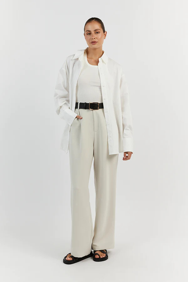 SHAE WHITE COTTON SLEEVED SHIRT | DISSH