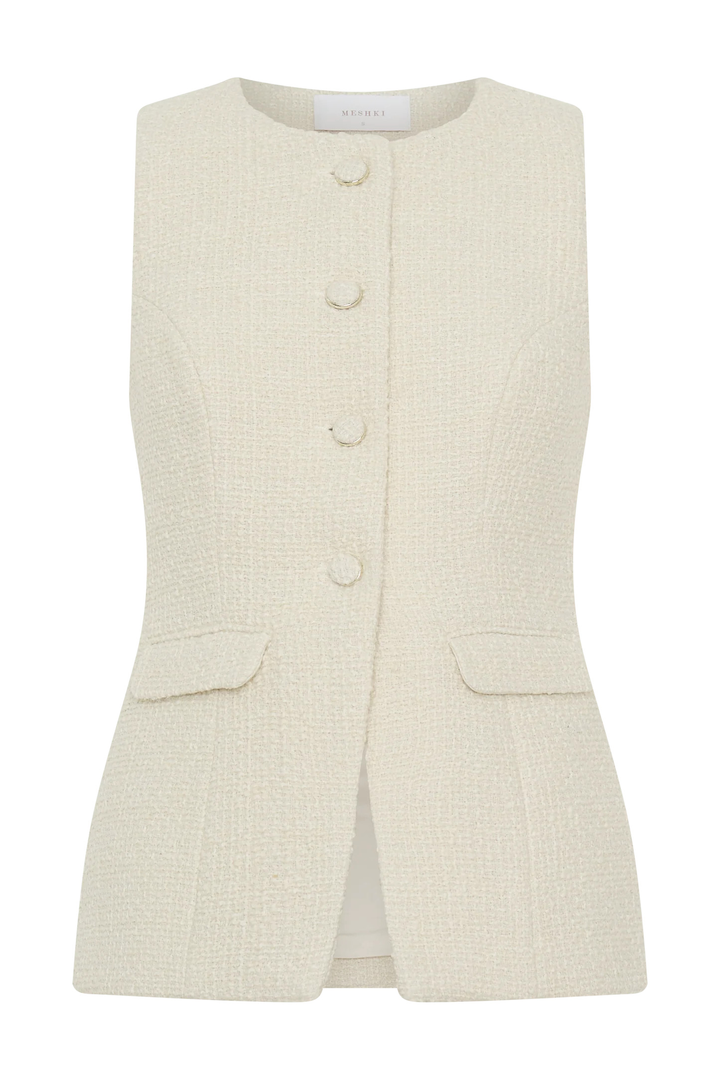Camilla Boucle Sleeveless Vest - Ivory | MESHKI US