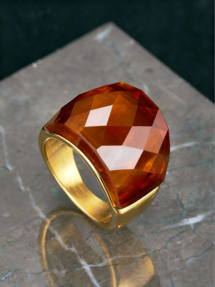 New Listed Jewelry Electroplated Golden Stainless Steel 316 Ring Popular High-End Caramel Color S... | SHEIN