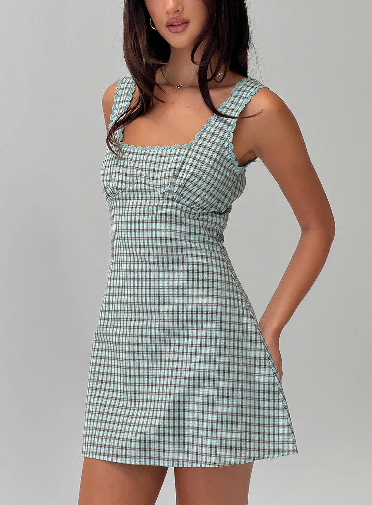 Dasha Mini Dress Blue / Brown Check | Princess Polly US