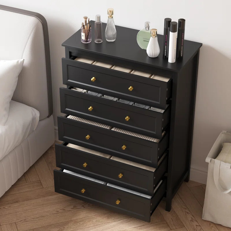 5 Drawer Dresser For Bedroom, 42" Tall Chest Of Drawers With Golden Handles, Modern Wooden Bedroo... | Wayfair North America