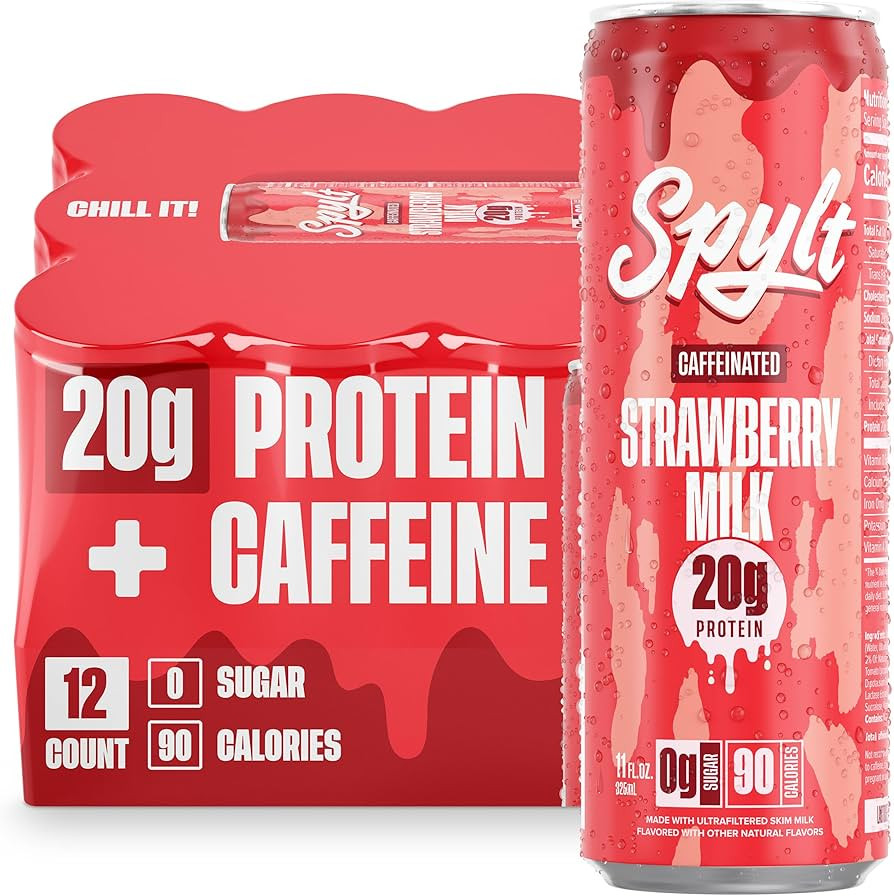 Spylt High Protein Strawberry Milk with 60mg Caffeine & 20g Protein - 90 Calories, Ready to Drink... | Amazon (US)