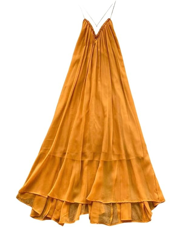 Women's Loose Sleeveless Empty Back Solid Mesh Dress ，Waist Cinching Vacation Dresses | Amazon (US)