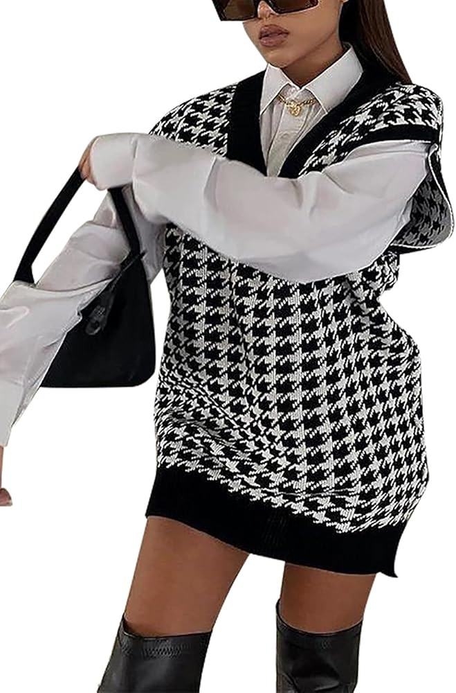 Yimoon Women's Oversized Houndstooth Sweater Vest | Amazon (US)
