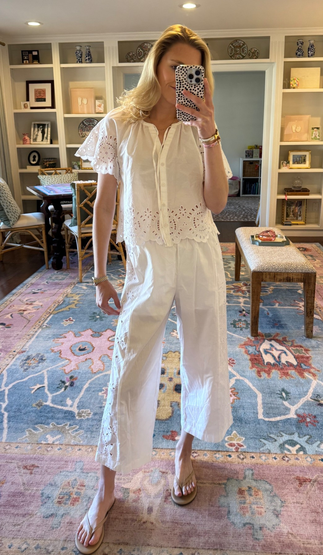 Adorable eyelet set! Pants are lined just until mid thigh. Love this look for post beach/resort look!