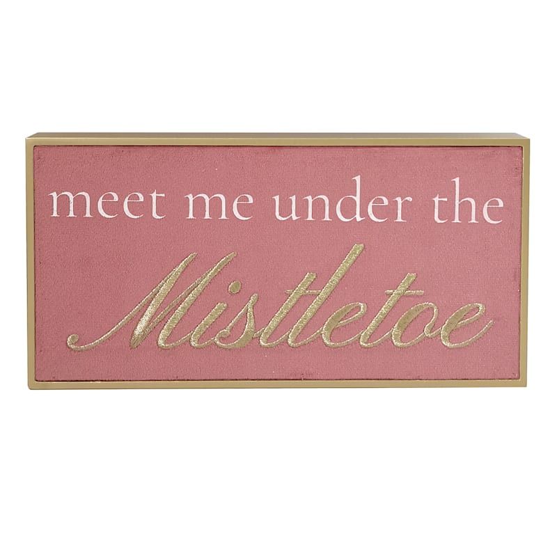 Pink Meet Me Under the Mistletoe Block Sign, 10" | At Home