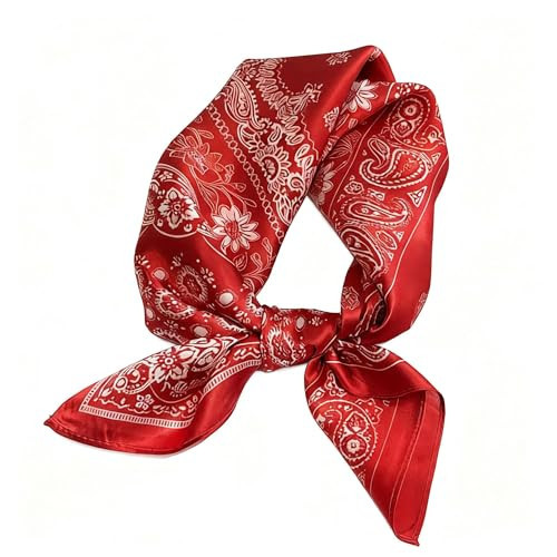 Red Bandana silk Scarf for Women, 70x70 Square Head Scarf for Hair or Neck, Elegant Bag Handle Accessory, red pink green | Amazon (US)