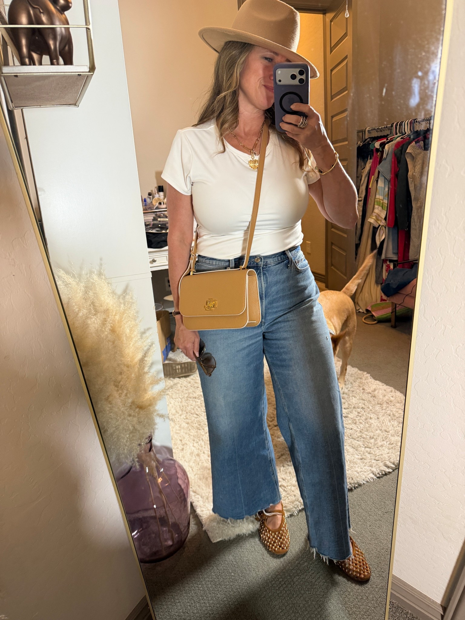 OOTD for a beautiful Sunday with friends! It was a beautiful 88 degrees today and a perfect day for a music festival. Steve Madden knocked it out of the park with these flats. Lots of compliments on them. Super comfortable and the gold studs are an extra bonus. Wearing a large in the Aritzia basic tshirt. 

#LTKootd #LTKPetite #LTKMidsize