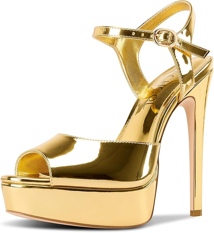 Aachcol Womens Peep Toe Platform Heels Ankle Strap Stiletto High Heel Sandals Prom Dress Shoes 5.... | Amazon (US)