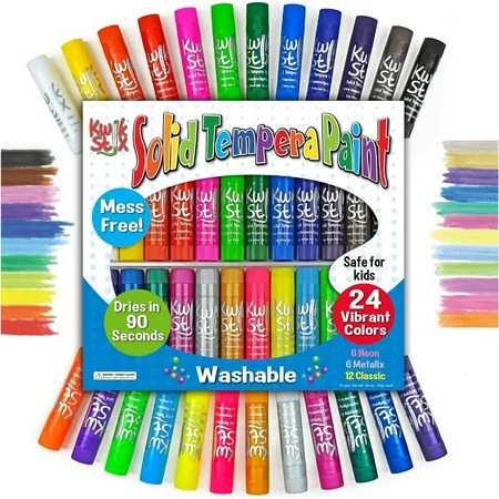 Kwik Stix Solid Tempera Paint Sticks, 24 Count, Washable, Quick-Drying, Non-Toxic, Classic, Neon & Metallic Colors | Walmart (US)