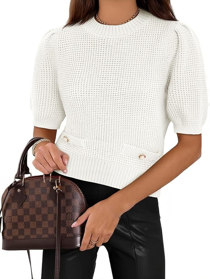 Cicy Bell Womens Puff Short Sleeve Sweaters Tops Cropped Ribbed Knit Lightweight Pullover Casual ... | Amazon (US)