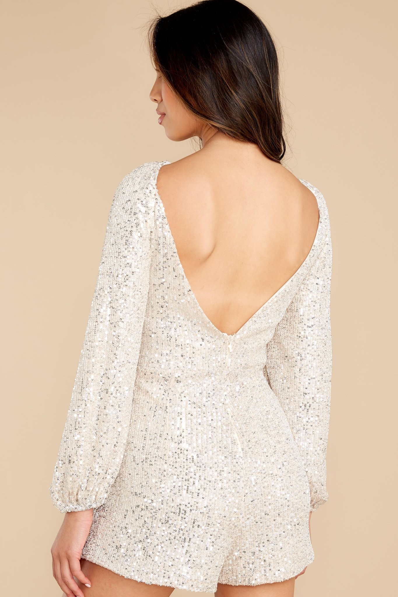 Shades Of Shimmer Champagne Sequin Romper | Red Dress 