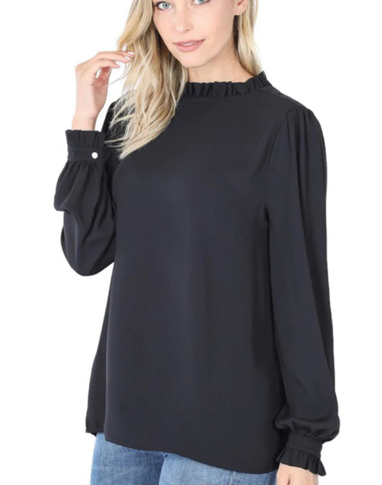 Madison ruffle top in black | The Barefoot Brunette Boutique