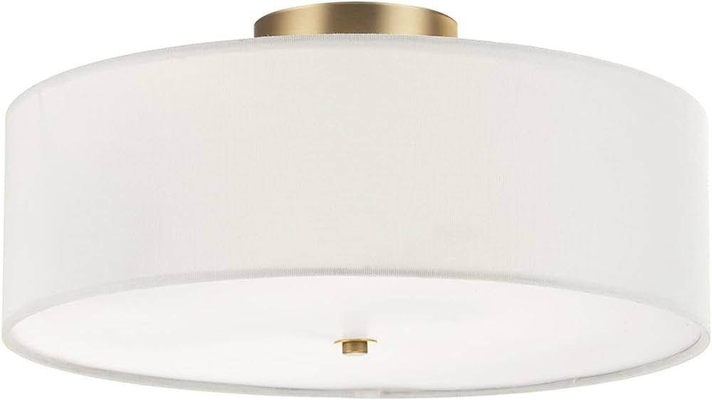 Globe Electric 60998 2-Light Flush Mount Ceiling Light, Matte Brass, White Linen Shade, Kitchen, ... | Amazon (US)