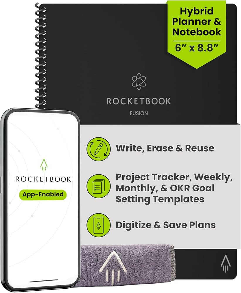 Rocketbook Fusion Hybrid Reusable Planner and Notebook in One, Additional Blank Pages, Goal and P... | Amazon (US)