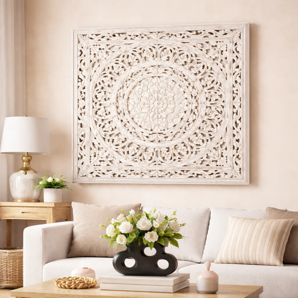 Hand curved Wall Decor | Mandala Wall Art - 36x36" | Wall Accent for Living Room | Wayfair North America