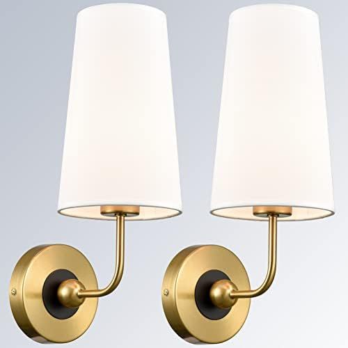 DAYCENT Vintage Gold Wall Sconces Set of Two with Fabric Shade Bathroom Sconce Wall Decor Lamps -... | Amazon (US)