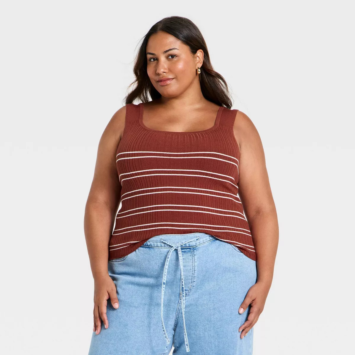Women's Variegated Ribs Sweater - Ava & Viv\u2122 Brown Stripe 4X | Target