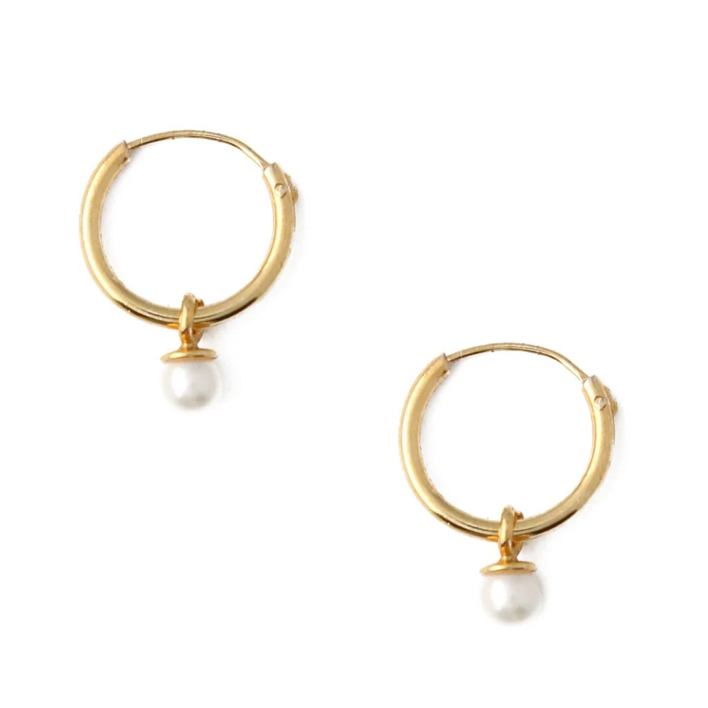 Pearl Drop Micro Hoop Earrings - Gold | Orelia London