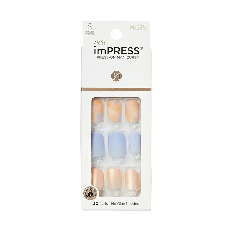 KISS imPRESS Long-Lasting Short Square Gel Press-On Nails, Matte Medium Blue, 30 Pieces | Walmart (US)