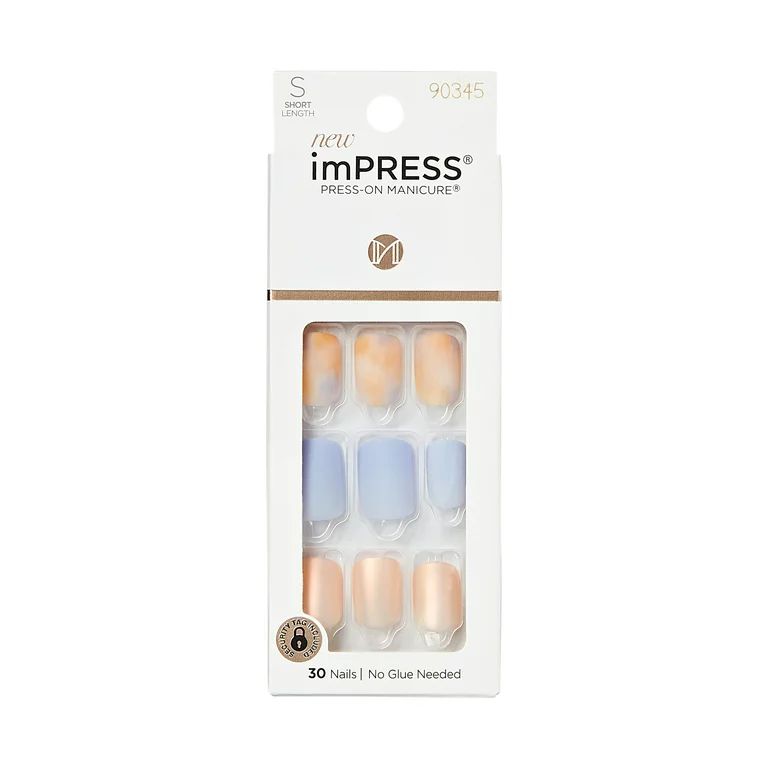 KISS imPRESS Long-Lasting Short Square Gel Press-On Nails, Matte Medium Blue, 30 Pieces | Walmart (US)