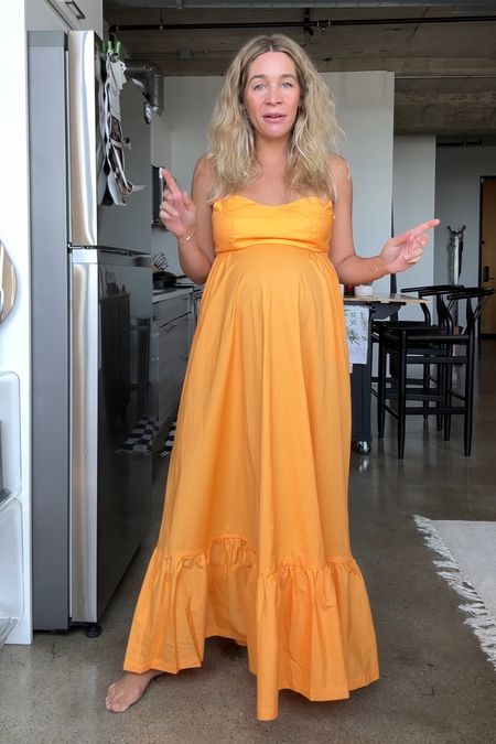 Orange maxi dress that’s bump friendly; wearing size US 8; ASHBE20 gets you 20% off 

#LTKsalealert #LTKbump #LTKwedding