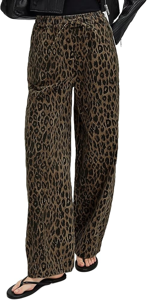 Kedera Women's Leopard Print Jeans Baggy Wide Leg Trousers Mid Rise Y2K Jeans Loose Elastic Waist... | Amazon (US)