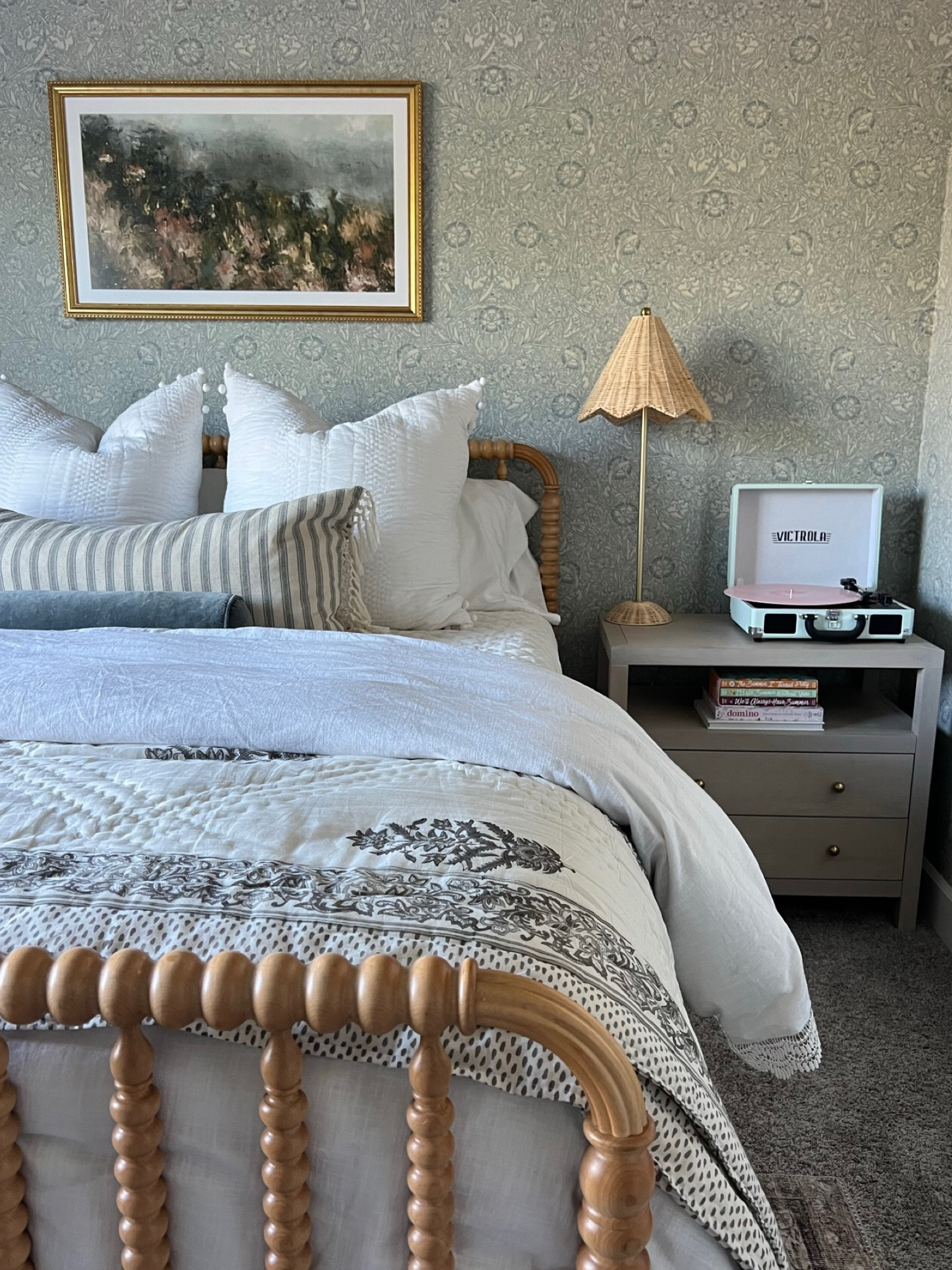 One of my favorite parts of Hazel’s room is her wallpaper! I love the pop of blue, and the floral print allows for the space to still feel very feminine and dainty. I finally located it on Wayfair so I can now link it for all of you! 

All of her furniture pieces create a beautiful balance too. Her nightstands are another wayfair find and so good! 

#LTKhome #LTKstyletip #LTKkids