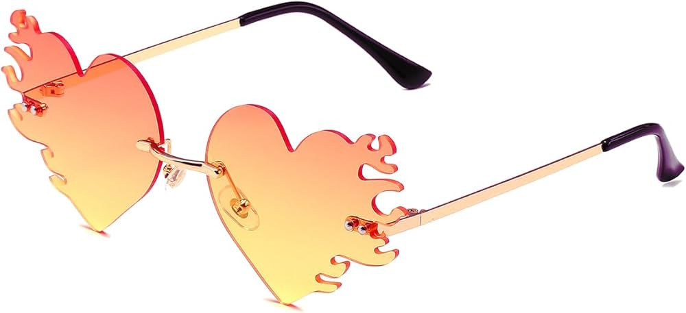 JOVAKIT Fire Heart Shaped Sunglasses for Women Men Vintage Rimless Flame Love Sun Glasses Retro R... | Amazon (US)