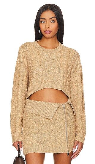 Carmen Cropped Cable Crew in Beige | Revolve Clothing (Global)