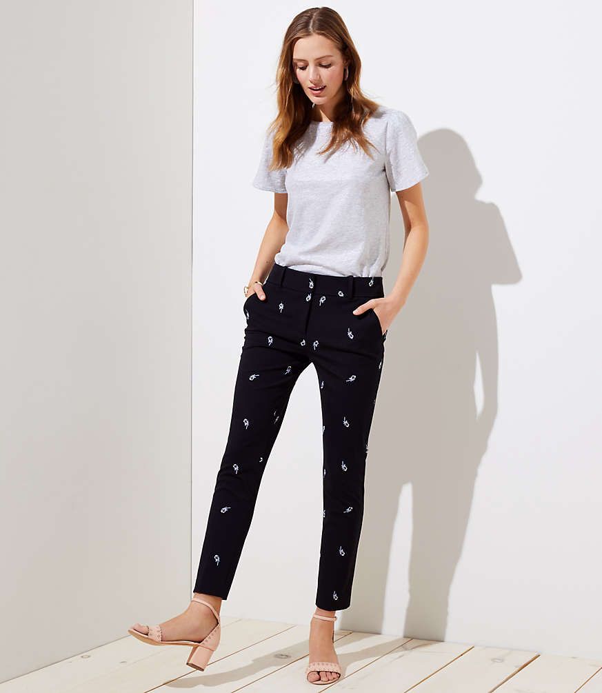 Skinny Floral Embroidered Bi-Stretch Pants in Marisa Fit | LOFT