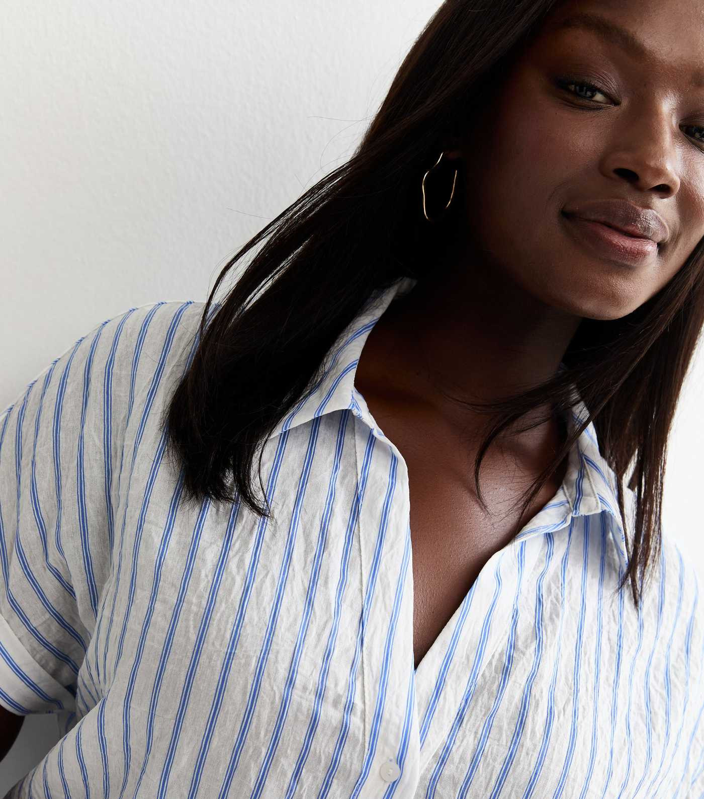 Curves Blue Striped Short Sleeve Shirt | New Look | New Look (UK)