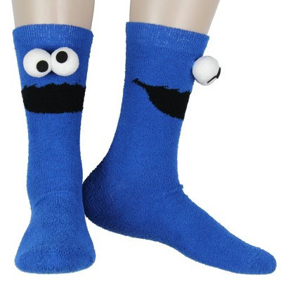 Sesame Street Socks 3D Eyes Cookie Monster Adult Chenille Fuzzy Plush Crew Socks | Target